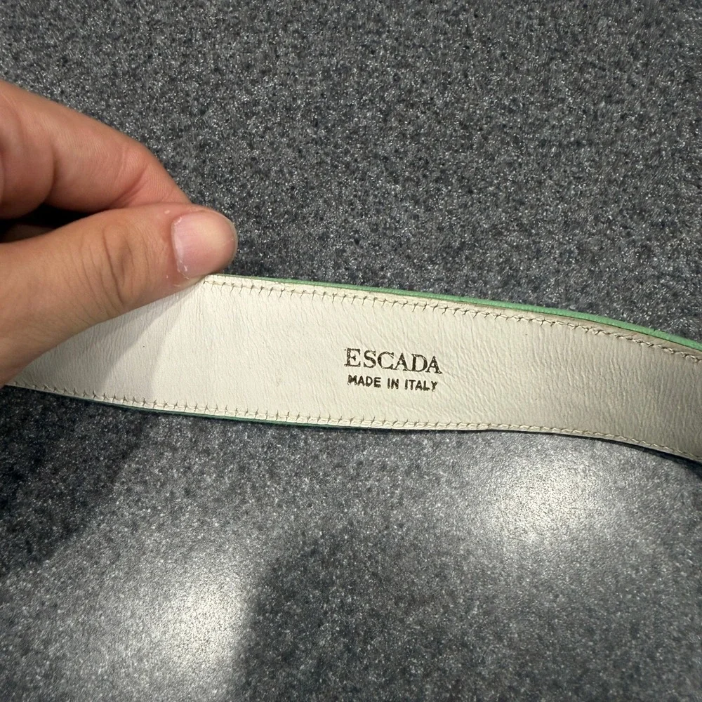 Escada Leather Belt Womens 40 Green Turquoise Good Made in Italy Wave Design